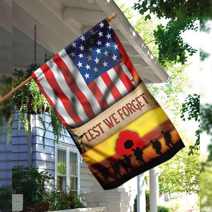 Lest We Forget Remember Memorial Day Veterans Day Flag | Garden Flag | Double Sided House Flag - GIFTCUSTOM