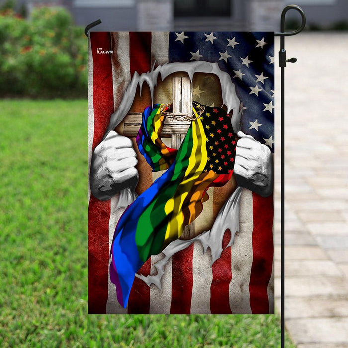 LGBT Christian Cross America U.S. Flag | Garden Flag | Double Sided House Flag - GIFTCUSTOM