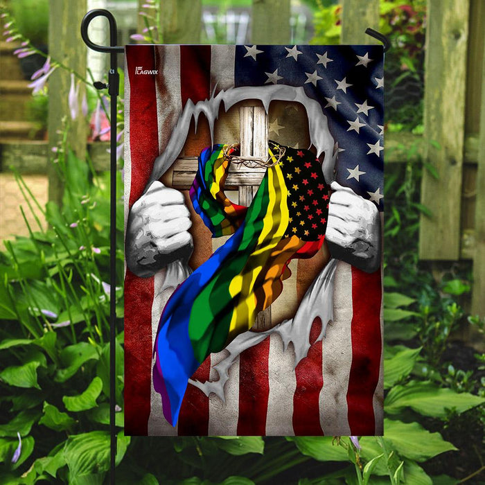 LGBT Christian Cross America U.S. Flag | Garden Flag | Double Sided House Flag - GIFTCUSTOM
