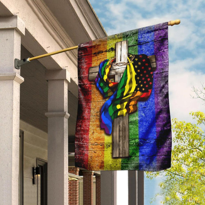 LGBT Christian Cross Flag | Garden Flag | Double Sided House Flag - GIFTCUSTOM