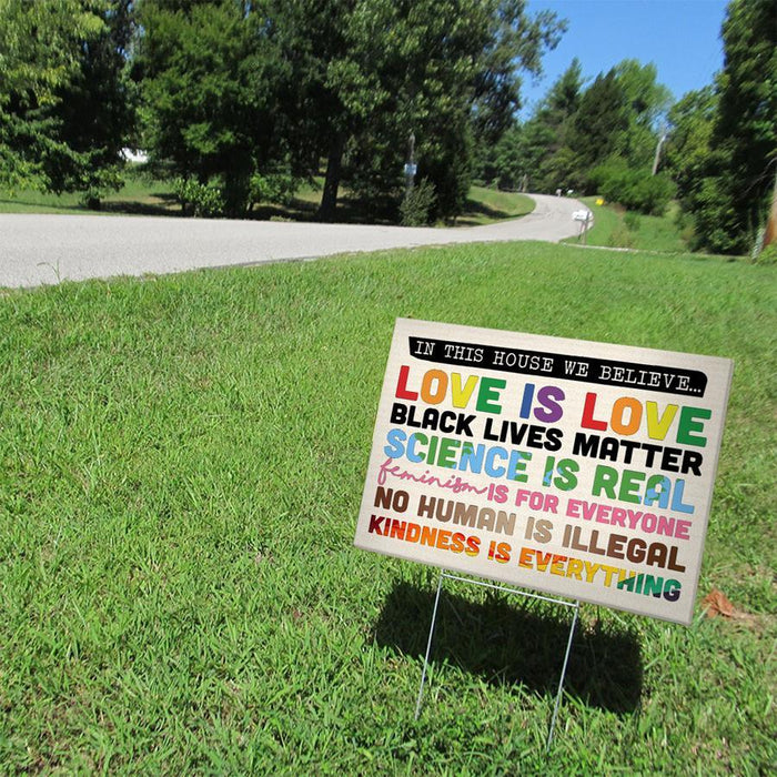 LGBT In This House We Believe Rainbow Pride Black Lives Matter Yard Sign (24 x 18 inches) - GIFTCUSTOM
