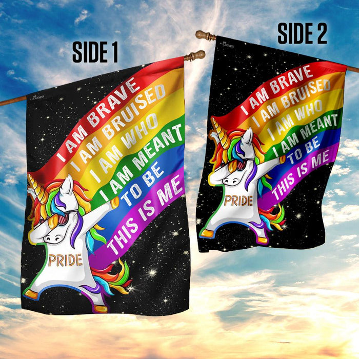 LGBT Unicorn I Am Brave Flag | Garden Flag | Double Sided House Flag - GIFTCUSTOM