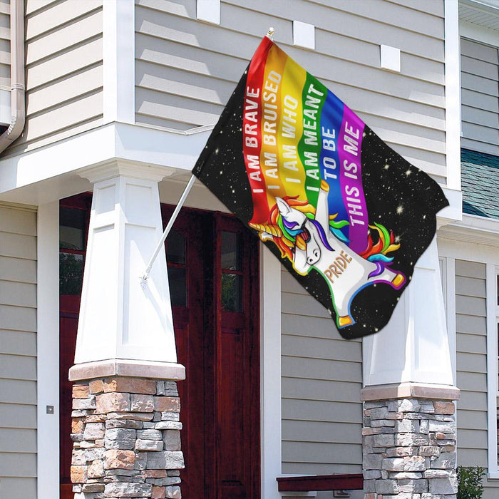 LGBT Unicorn I Am Brave Flag | Garden Flag | Double Sided House Flag - GIFTCUSTOM