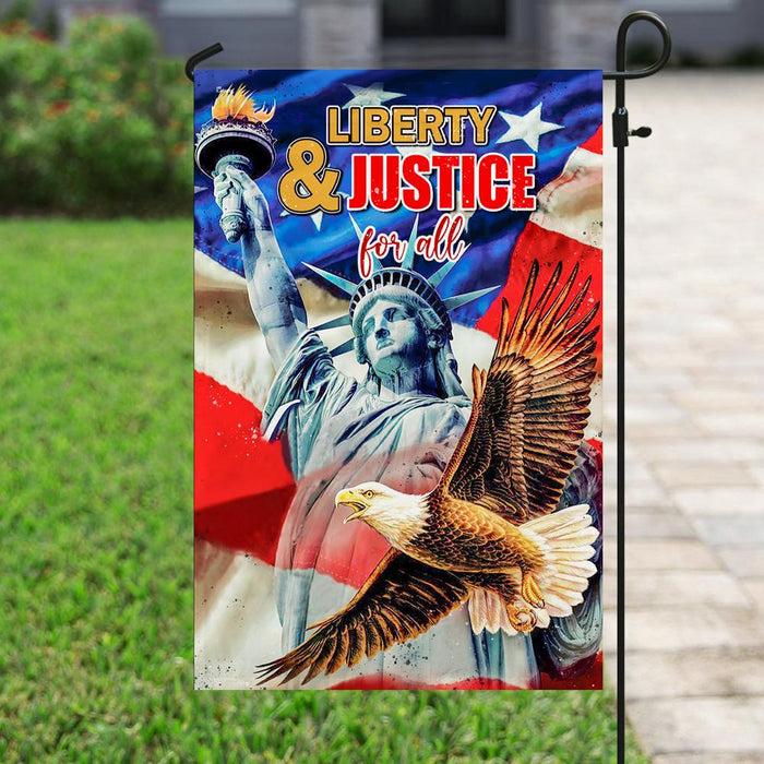 Liberty & Justice For All 4th July American Flag | Garden Flag | Double Sided House Flag - GIFTCUSTOM