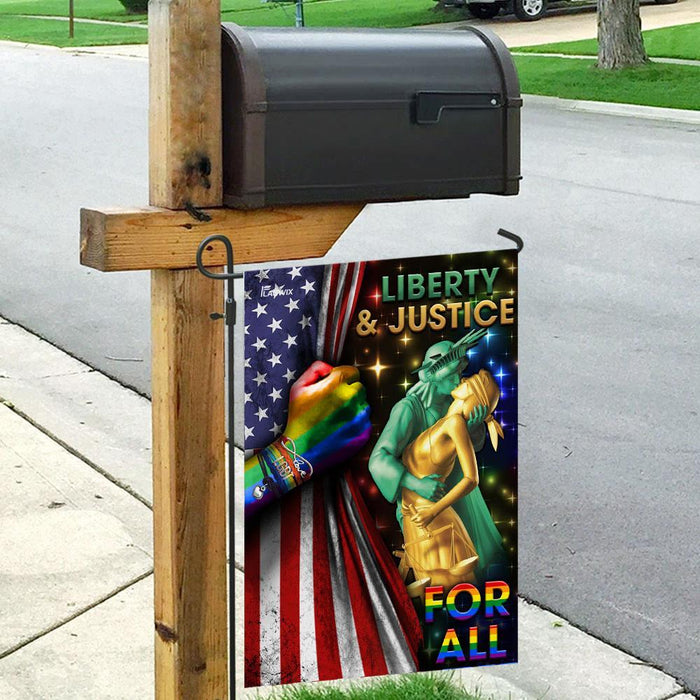 Liberty & Justice For All LGBT Flag | Garden Flag | Double Sided House Flag - GIFTCUSTOM