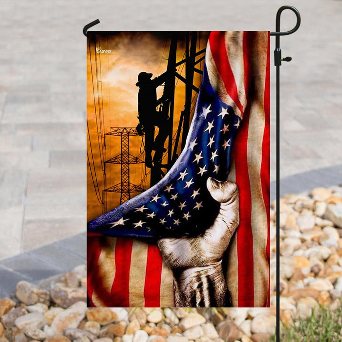 Lineman American US Flag | Garden Flag | Double Sided House Flag - GIFTCUSTOM