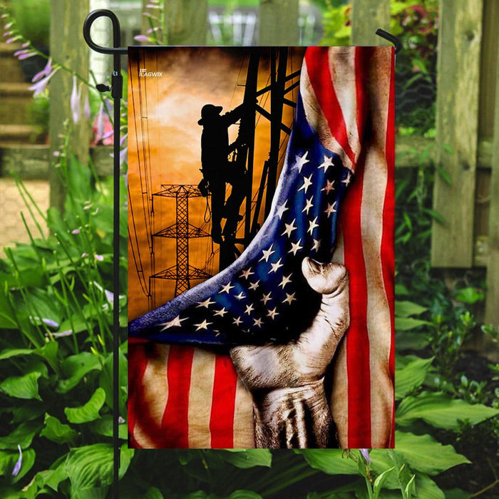 Lineman American US Flag | Garden Flag | Double Sided House Flag - GIFTCUSTOM