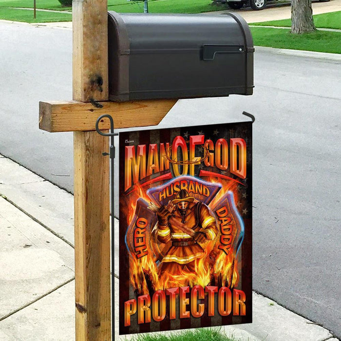 Man Of God Hero Husband Daddy Protector Firefighter Flag | Garden Flag | Double Sided House Flag - GIFTCUSTOM