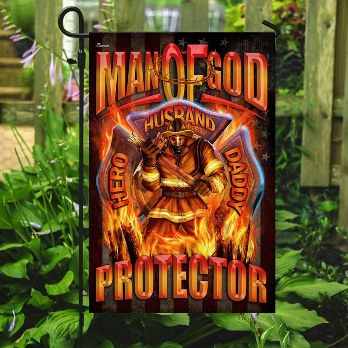 Man Of God Hero Husband Daddy Protector Firefighter Flag | Garden Flag | Double Sided House Flag - GIFTCUSTOM