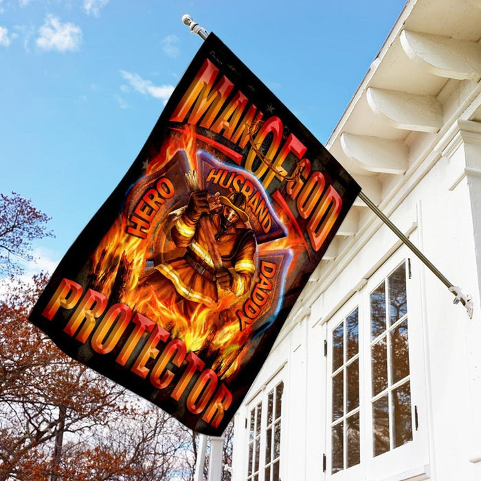 Man Of God Hero Husband Daddy Protector Firefighter Flag | Garden Flag | Double Sided House Flag - GIFTCUSTOM