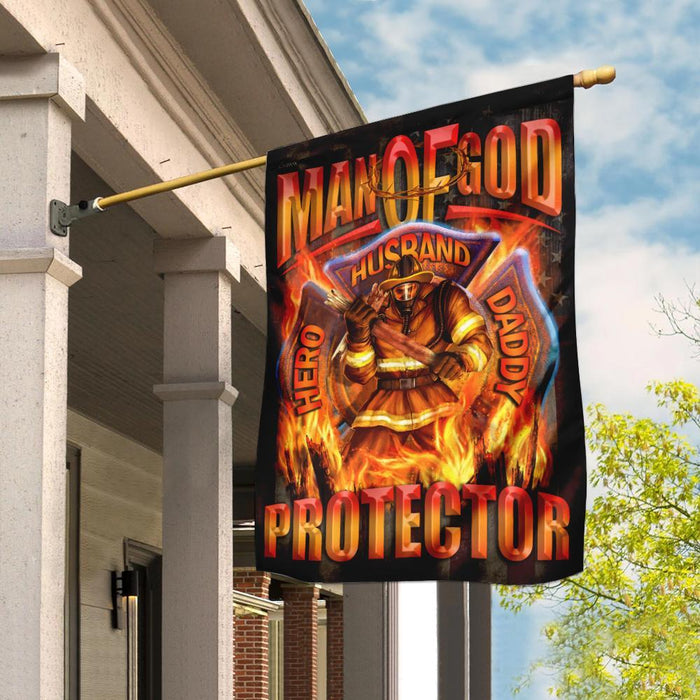 Man Of God Hero Husband Daddy Protector Firefighter Flag | Garden Flag | Double Sided House Flag - GIFTCUSTOM