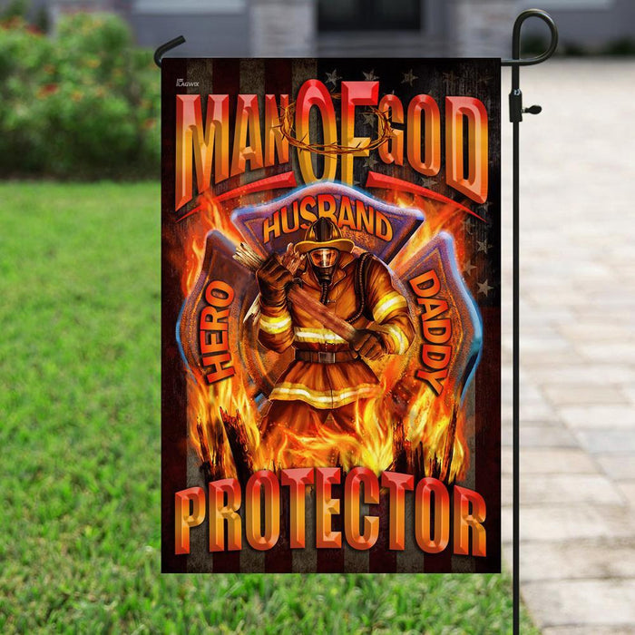 Man Of God Hero Husband Daddy Protector Firefighter Flag | Garden Flag | Double Sided House Flag - GIFTCUSTOM