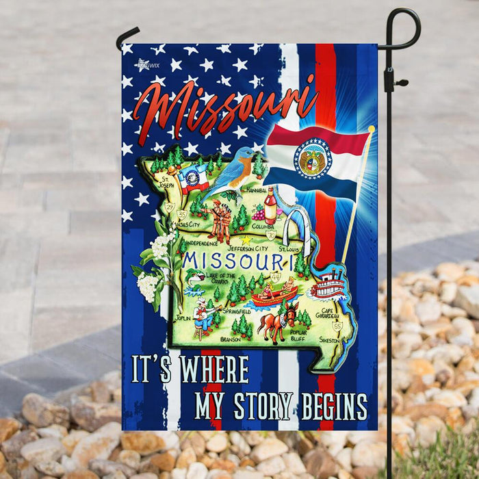 Missouri. It’s Where My Story Begins Flag | Garden Flag | Double Sided House Flag - GIFTCUSTOM