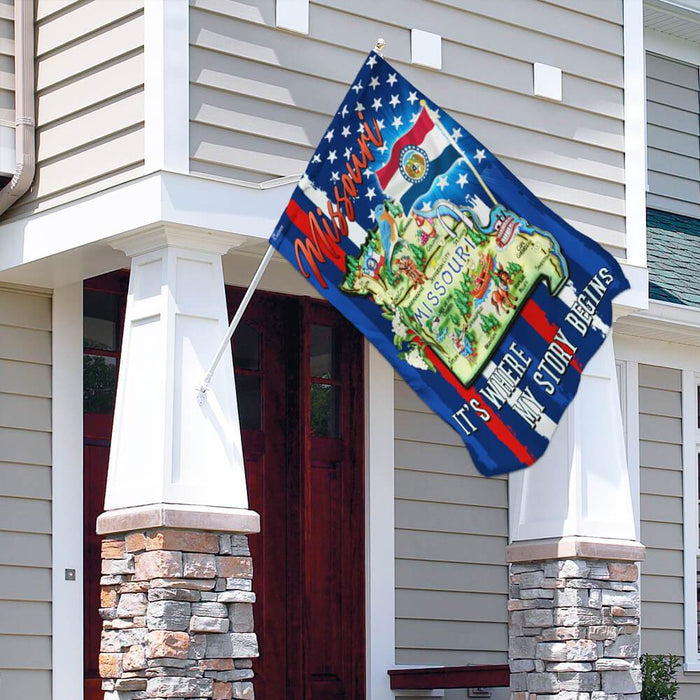 Missouri. It’s Where My Story Begins Flag | Garden Flag | Double Sided House Flag - GIFTCUSTOM