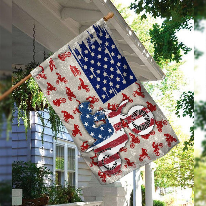 Motocross American US Flag | Garden Flag | Double Sided House Flag - GIFTCUSTOM