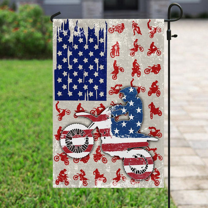 Motocross American US Flag | Garden Flag | Double Sided House Flag - GIFTCUSTOM