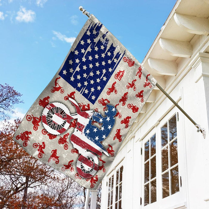 Motocross American US Flag | Garden Flag | Double Sided House Flag - GIFTCUSTOM