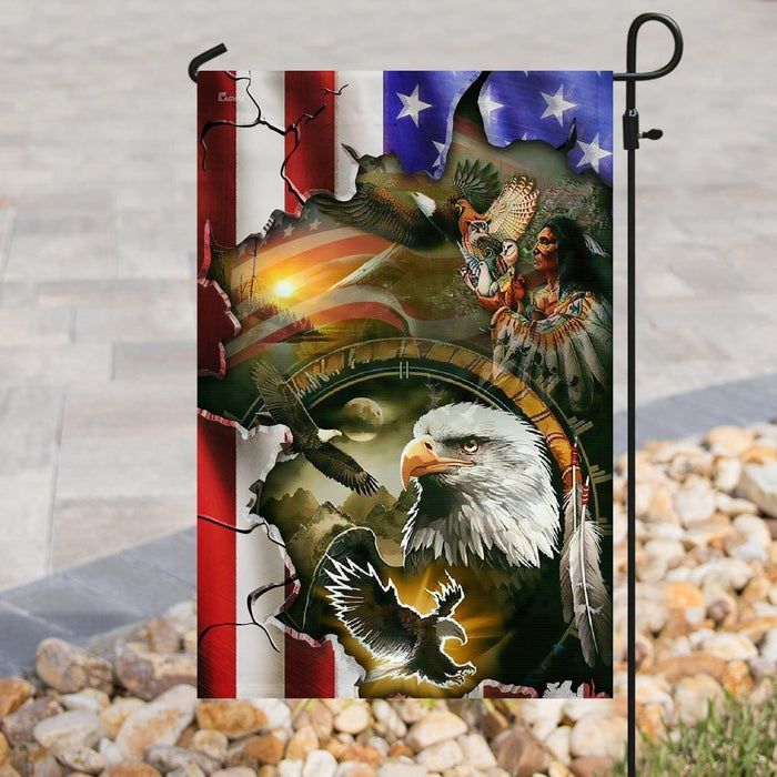 Native American American Flag | Garden Flag | Double Sided House Flag - GIFTCUSTOM