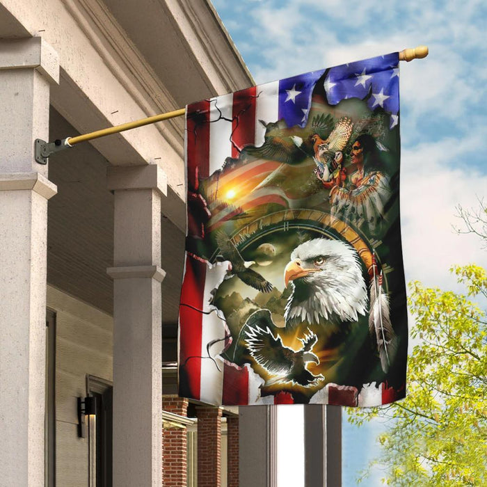 Native American American Flag | Garden Flag | Double Sided House Flag - GIFTCUSTOM