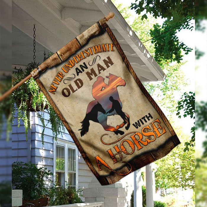 Never Underestimate An Old Man With A Horse Flag | Garden Flag | Double Sided House Flag - GIFTCUSTOM