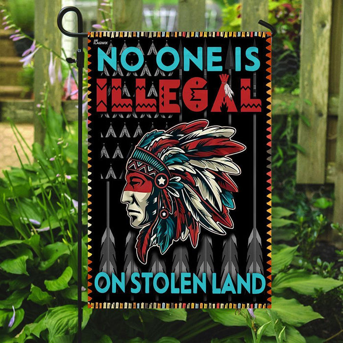 No One Is Illegal On Stolen Land Flag | Garden Flag | Double Sided House Flag - GIFTCUSTOM