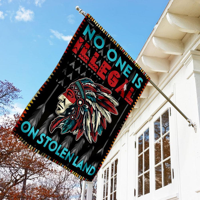 No One Is Illegal On Stolen Land Flag | Garden Flag | Double Sided House Flag - GIFTCUSTOM