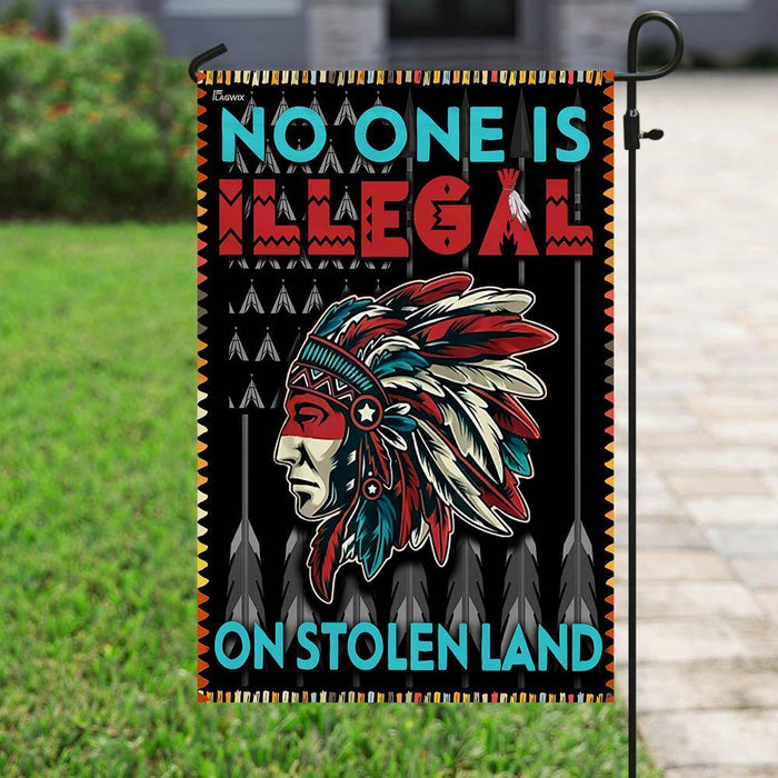 No One Is Illegal On Stolen Land Flag | Garden Flag | Double Sided House Flag - GIFTCUSTOM