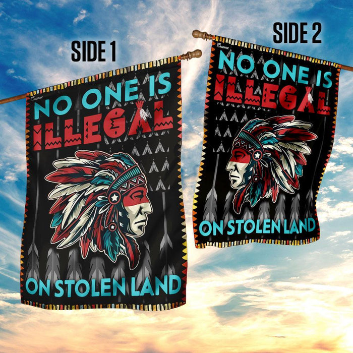 No One Is Illegal On Stolen Land Flag | Garden Flag | Double Sided House Flag - GIFTCUSTOM