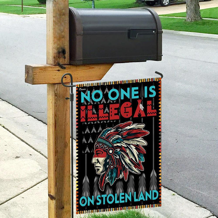 No One Is Illegal On Stolen Land Flag | Garden Flag | Double Sided House Flag - GIFTCUSTOM