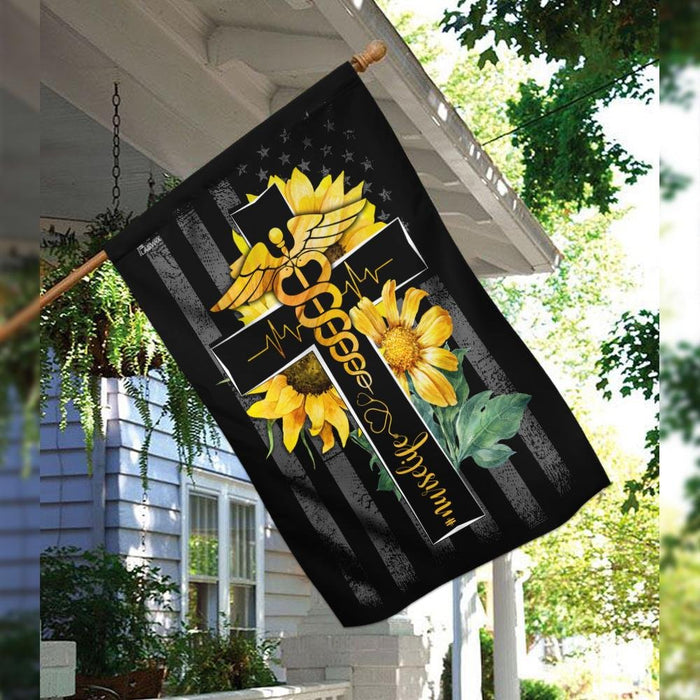 Nurse Life Sunflower Christian Cross Flag | Garden Flag | Double Sided House Flag - GIFTCUSTOM