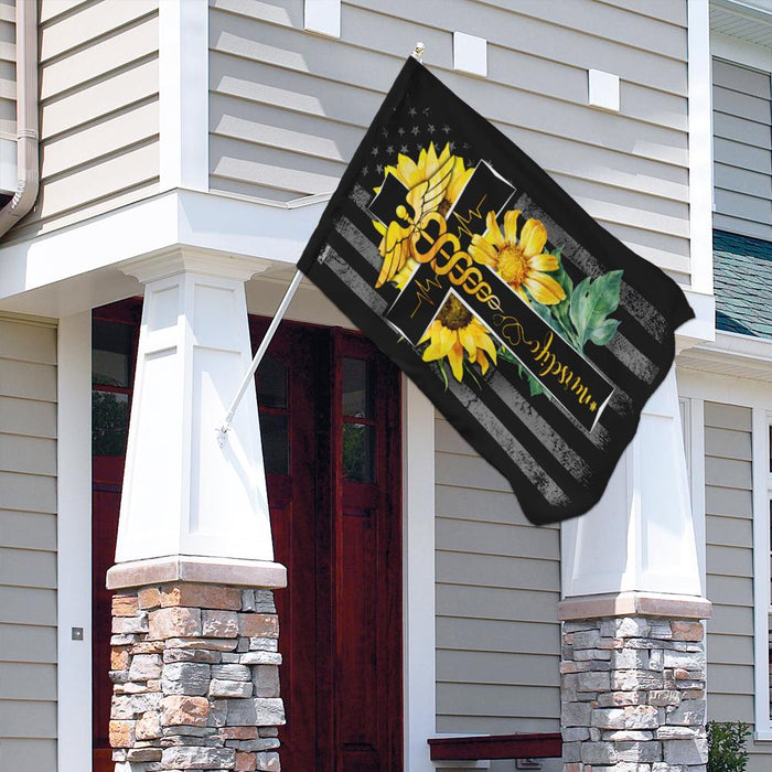 Nurse Life Sunflower Christian Cross Flag | Garden Flag | Double Sided House Flag - GIFTCUSTOM