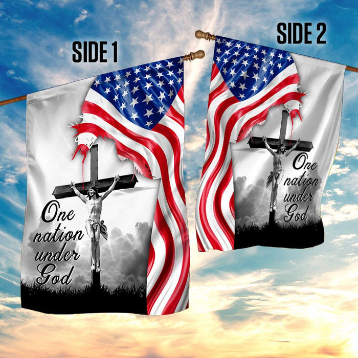 One Nation Under God. Jesus Christian Cross American Flag | Garden Flag | Double Sided House Flag - GIFTCUSTOM