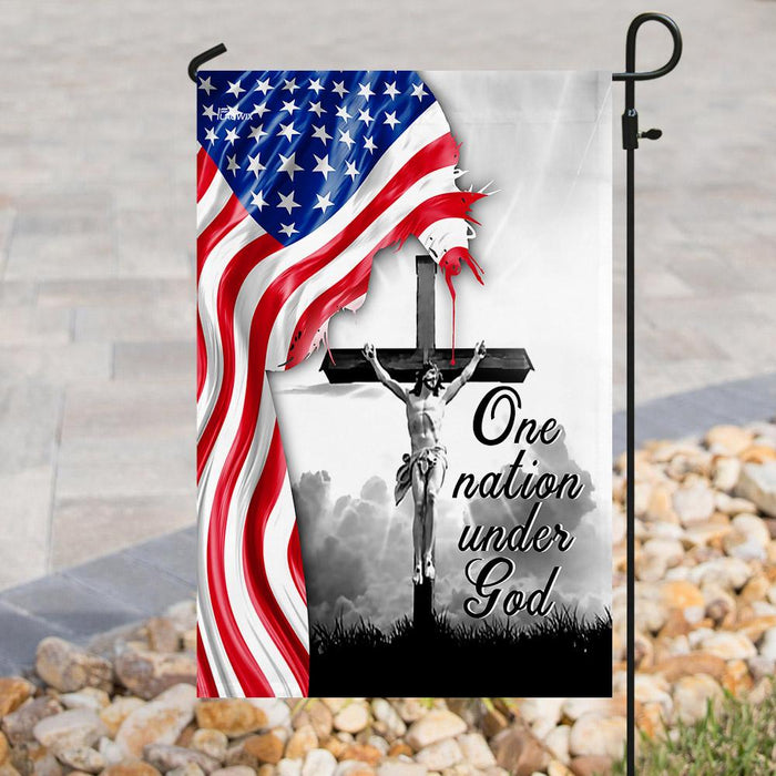 One Nation Under God. Jesus Christian Cross American Flag | Garden Flag | Double Sided House Flag - GIFTCUSTOM