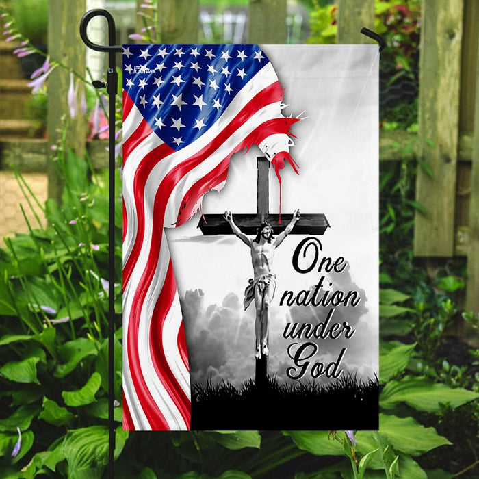 One Nation Under God. Jesus Christian Cross American Flag | Garden Flag | Double Sided House Flag - GIFTCUSTOM
