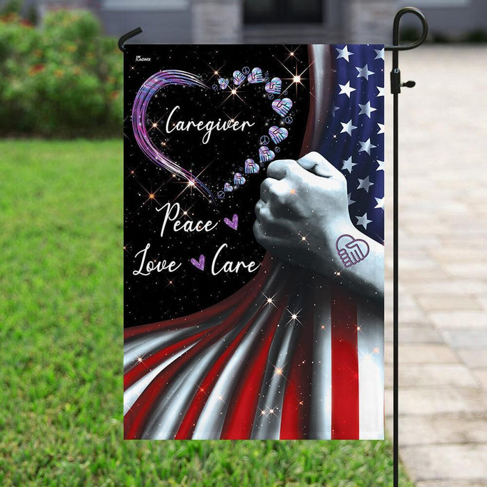 Peace Love Care Caregiver Flag | Garden Flag | Double Sided House Flag - GIFTCUSTOM