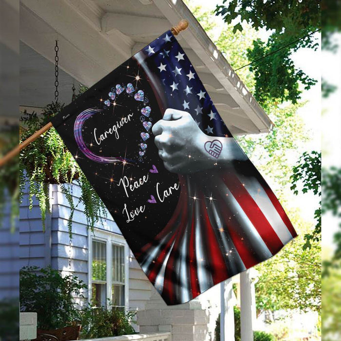 Peace Love Care Caregiver Flag | Garden Flag | Double Sided House Flag - GIFTCUSTOM