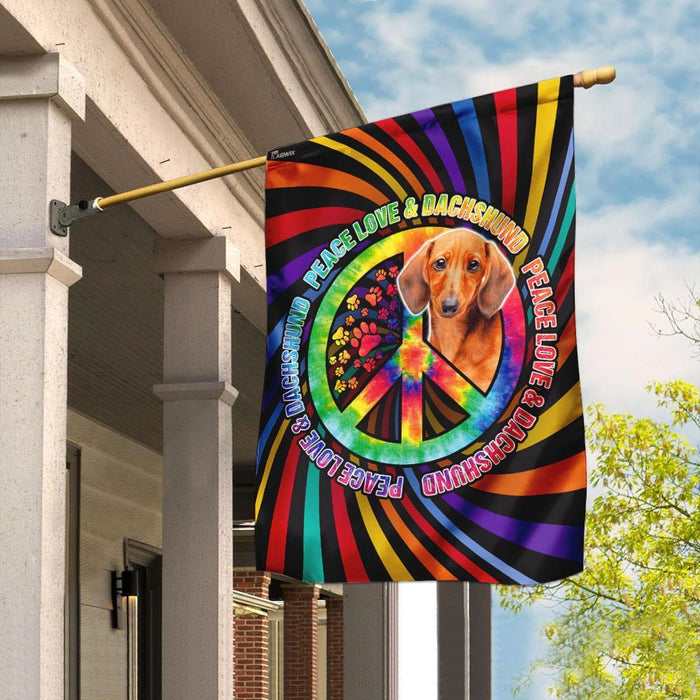 Peace Love & Dachshund Hippie Flag | Garden Flag | Double Sided House Flag - GIFTCUSTOM