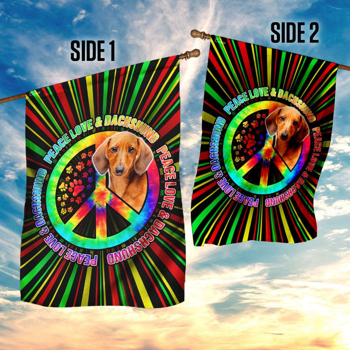 Peace Love & Dachshund Hippie Flag | Garden Flag | Double Sided House Flag - GIFTCUSTOM