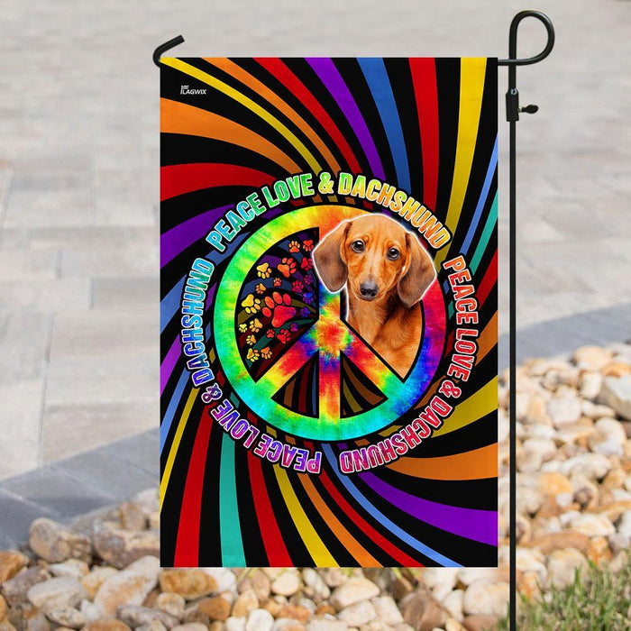 Peace Love & Dachshund Hippie Flag | Garden Flag | Double Sided House Flag - GIFTCUSTOM