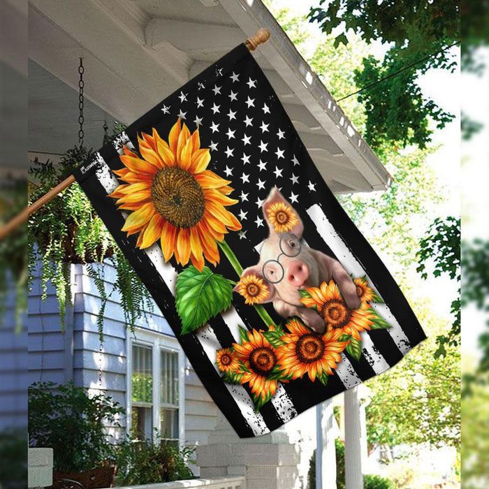 Pig Sunflower American Flag | Garden Flag | Double Sided House Flag - GIFTCUSTOM