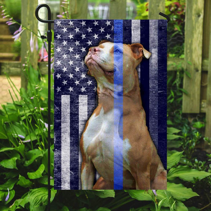 Pit Bull Police Dog The Thin Blue Line America Flag | Garden Flag | Double Sided House Flag - GIFTCUSTOM