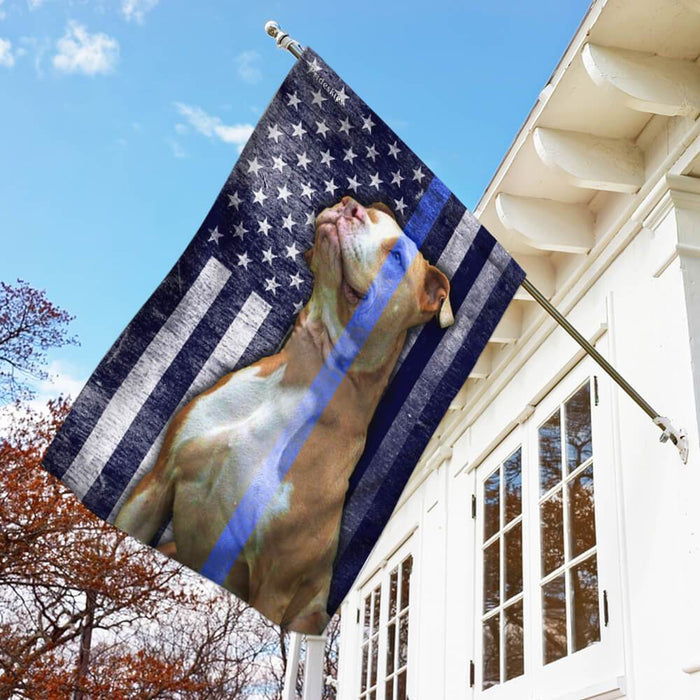 Pit Bull Police Dog The Thin Blue Line America Flag | Garden Flag | Double Sided House Flag - GIFTCUSTOM