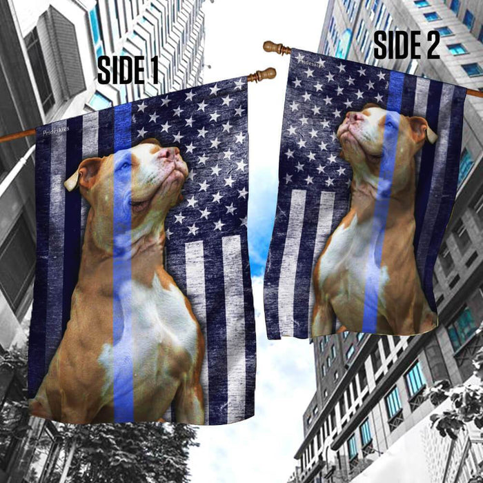 Pit Bull Police Dog The Thin Blue Line America Flag | Garden Flag | Double Sided House Flag - GIFTCUSTOM