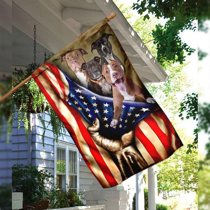 Pitbull American Flag | Garden Flag | Double Sided House Flag - GIFTCUSTOM