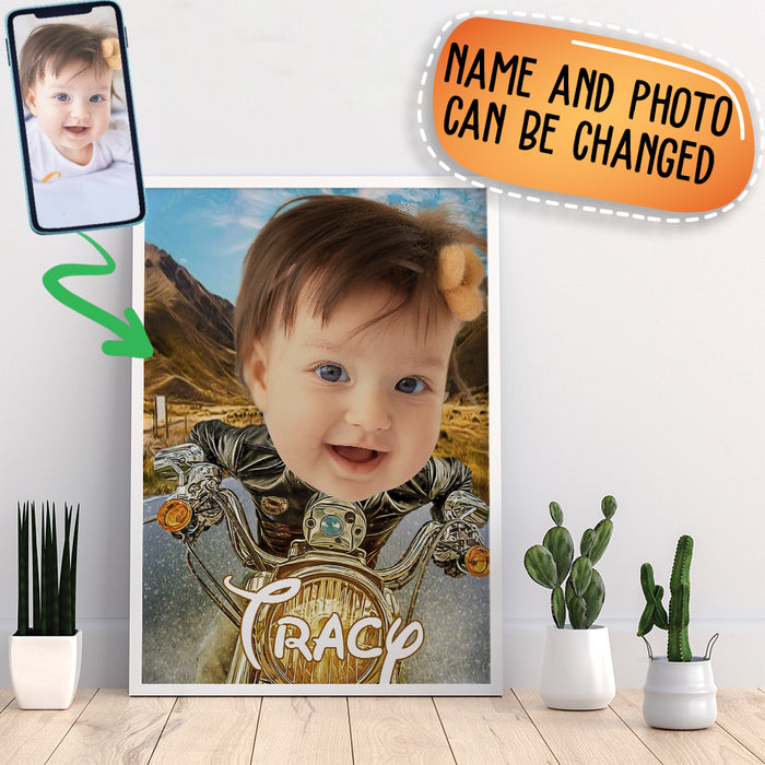 The Biker Kid Character Customized Canvas And Poster Personalize Photo Upload Gift For Son Daughter Christmas Thanksgiving Birthday TP.FACVPT.02 TP
