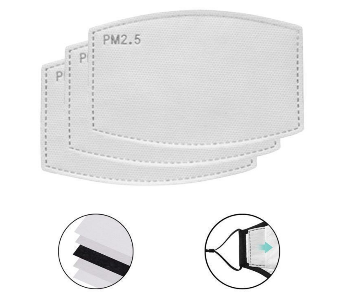 Pack 10 PM2.5 Carbon Filter For Cloth Face Mask. Pack-1, Pack-3, Pack-5, Pack-10, Pack-20 Options