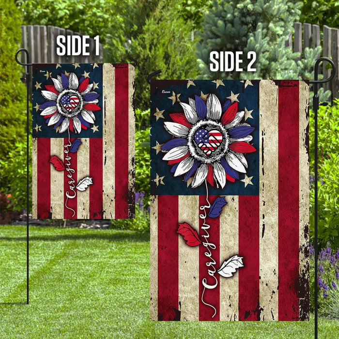 Proud Caregiver American Flag | Garden Flag | Double Sided House Flag - GIFTCUSTOM