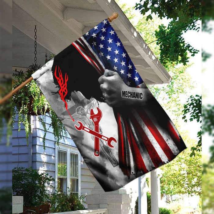 Proud Mechanic Jesus Christ Flag | Garden Flag | Double Sided House Flag - GIFTCUSTOM