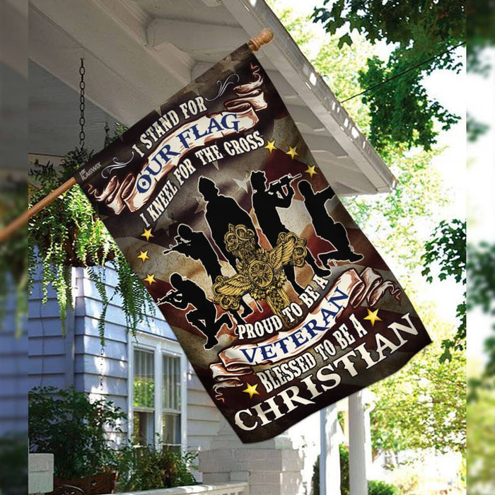 Proud To Be A Veteran. Blessed To Be A Christian Flag | Garden Flag | Double Sided House Flag - GIFTCUSTOM