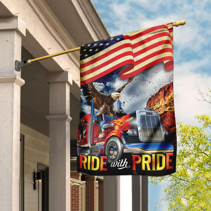 Ride With Pride Truck Driver Flag | Garden Flag | Double Sided House Flag - GIFTCUSTOM